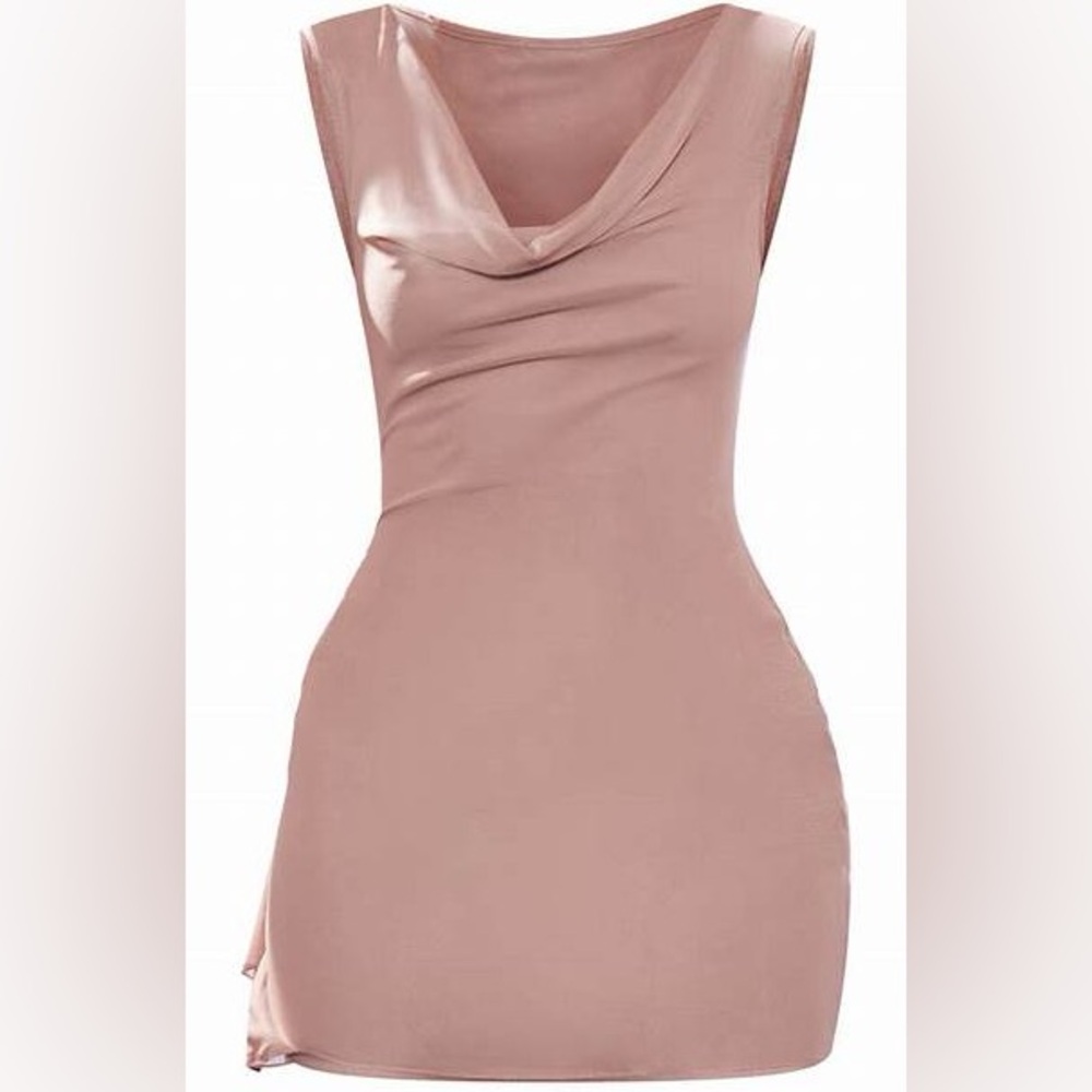 Taupe Mesh Cowl Neck Bodycon Dress NEW 🏷️